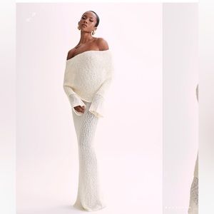 Meshki Marisol Off Shoulder Boucle Maxi Dress - Ivory